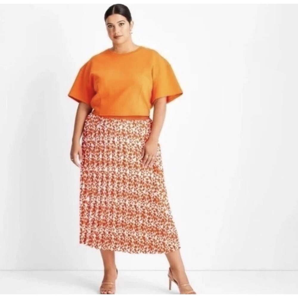 Future Collective by Kahlana Barfield Orange Pleated‎ Skirt size 20/22